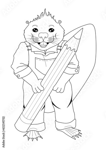 Biber mit Holzstift, Vorlage zum Ausmalen