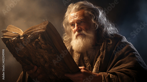 Photographie A portrait of Moses holding the Ten Commandments with reverence Generative AI