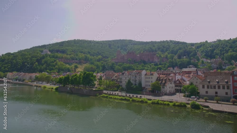 Heidelberg view with castle palace chateau with river neckar on a sunny day Heidelberg view with castle palace chateau with river neckar on a sunny day