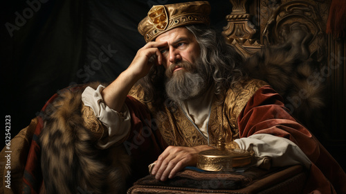 A portrait of Solomon displaying wisdom while resolving a dispute Generative AI photo
