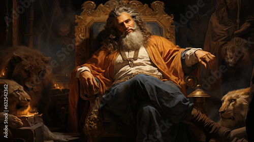 A portrait of Solomon displaying wisdom while resolving a dispute Generative AI © Denis Yevtekhov