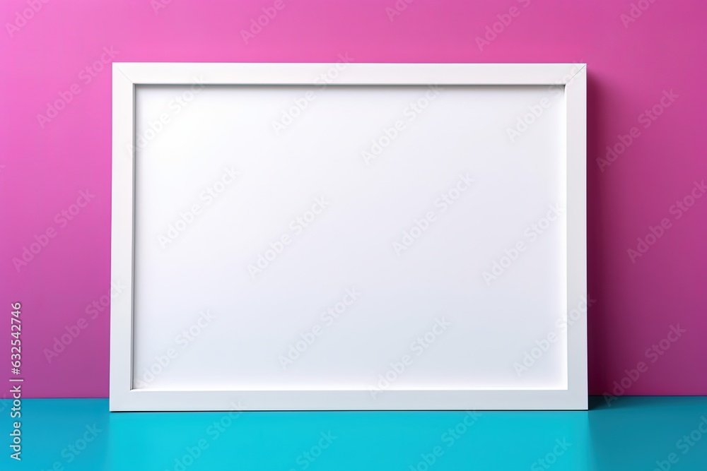 blank picture frame on bright pink blue color wall , wall frame mockup idea, Generative Ai blank picture frame on bright pink blue color wall , wall frame mockup idea, Generative Ai