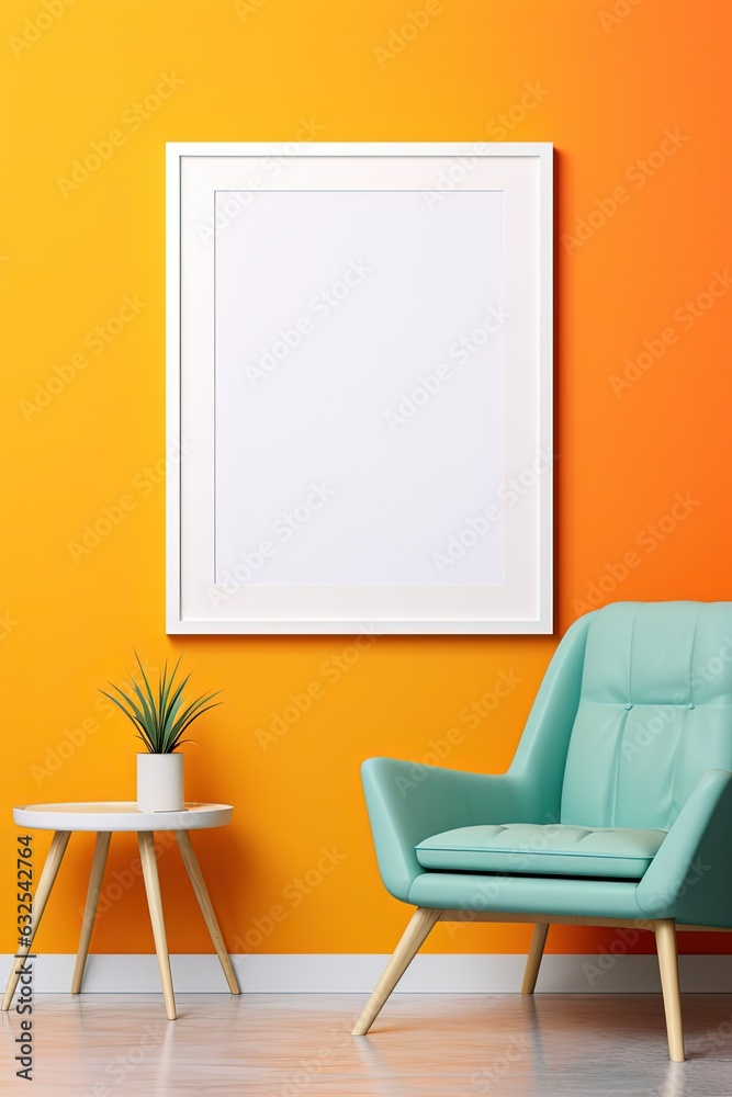 blank picture frame on bright yellow color wall , wall frame mockup idea, Generative Ai blank picture frame on bright yellow color wall , wall frame mockup idea, Generative Ai