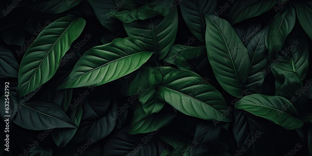 Captivating nature palette. Abstract verdant green foliage in lush jungle. Detailed leaves creating tropical paradise backdrop of freshness