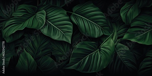 Captivating nature palette. Abstract verdant green foliage in lush jungle. Detailed leaves creating tropical paradise backdrop of freshness