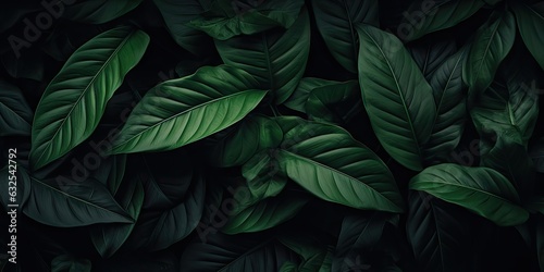 Captivating nature palette. Abstract verdant green foliage in lush jungle. Detailed leaves creating tropical paradise backdrop of freshness © Bussakon