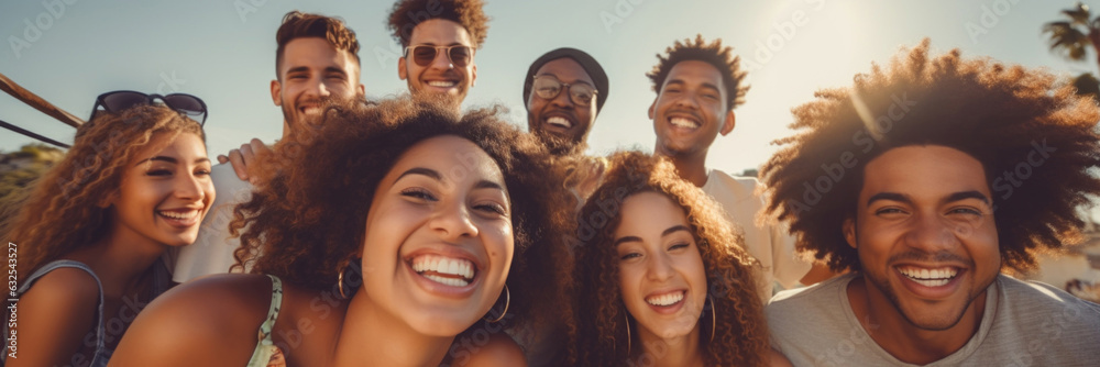 Close-up of a group of friends having fun on a sunny day