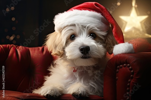 christmas dog in santa claus hat