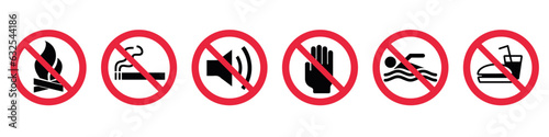 Prohibited items crossed circle badge for safety security warning control set vector illustration