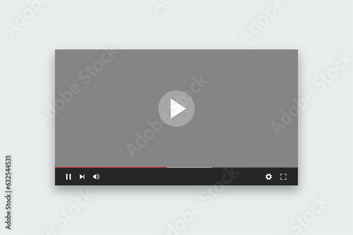 Video player UI template with grey screen mockup. Media player user interface vector stock illustration.
