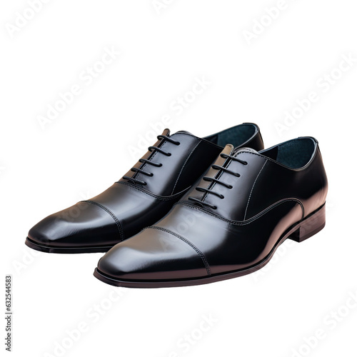 Black leather shoes for men isolated on a transparent background