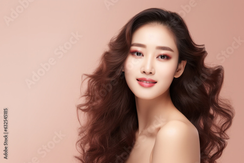 Beautiful young asian woman with clean fresh skin on pink background, Face care, Facial treatment, Cosmetology, beauty and spa, Asian women portrait