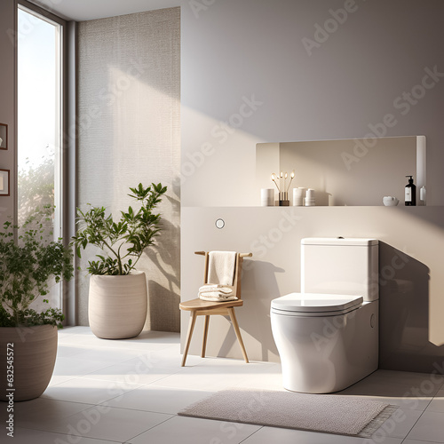 Modern bathroom interior with toilet.