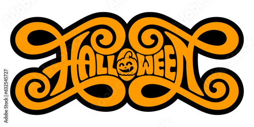 Halloween text banner with groovy hippie typography design, lettering vector art.