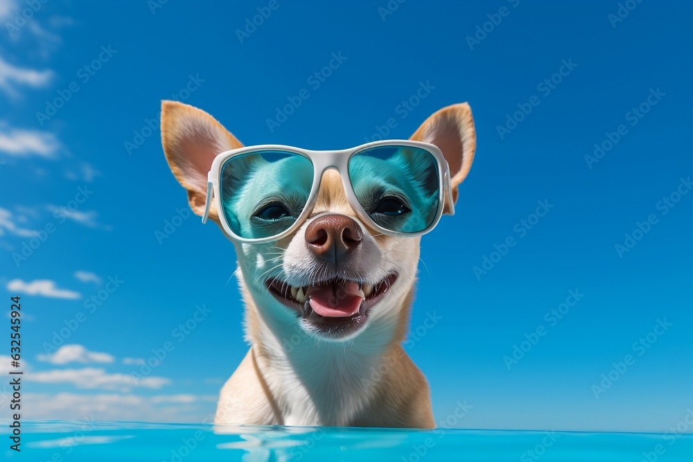 Stylish Small Dog Posing with Glasses Captured Photograph. Generative AI
