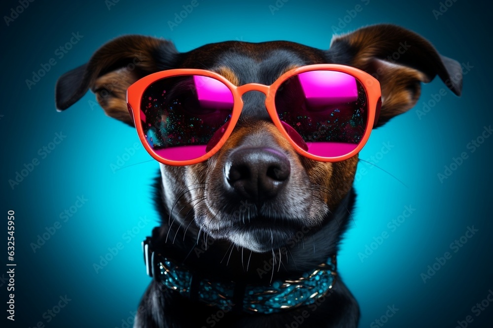 Stylish Small Dog Posing with Glasses Captured Photograph. Generative AI