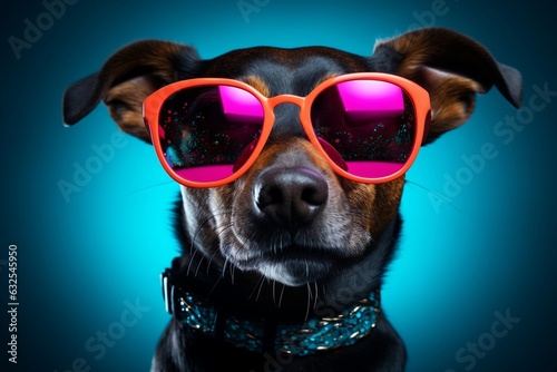 Stylish Small Dog Posing with Glasses Captured Photograph. Generative AI © Umar