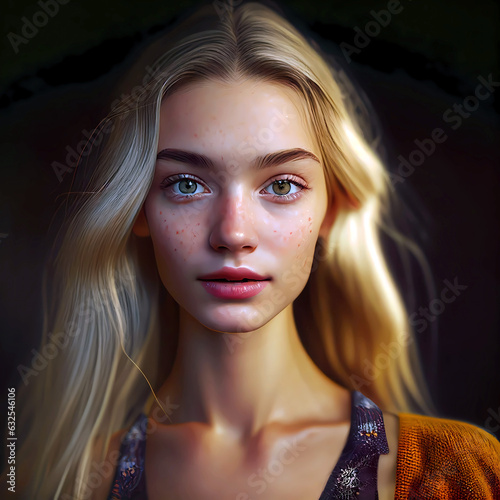 Portrait of a young skinny blonde woman. Generative ai design concept.