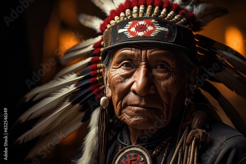 The chief of the Apache Indians is a native American man. The concept of Columbus day and the discovery of America photo