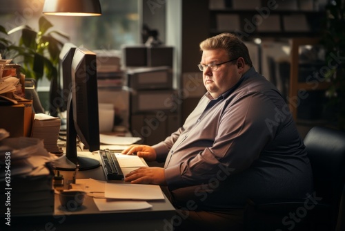 Body positive overweight man. Background with selective focus and copy space
