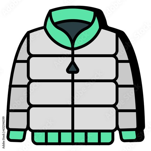 Icon of puffer jacket in flat design 