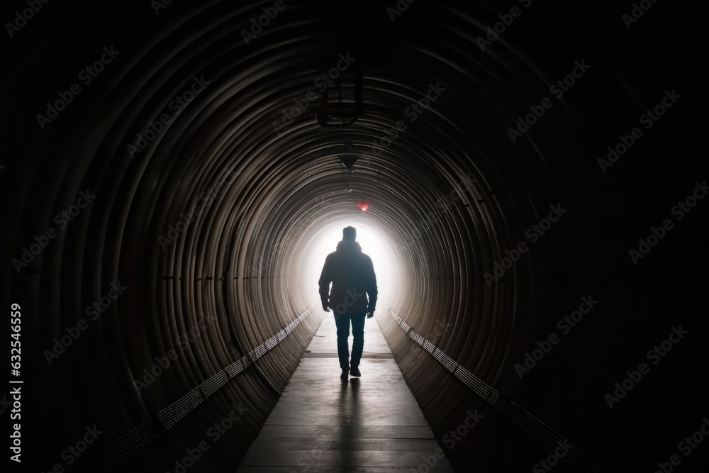 closeup shot of a man walking through an underground tunnel