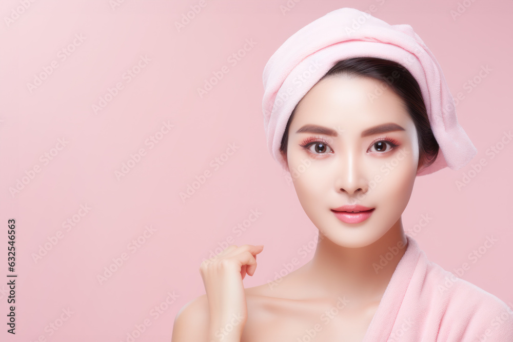 Beautiful young asian woman with clean fresh skin on pink background, Face care, Facial treatment, Cosmetology, beauty and spa, Asian women portrait Beautiful young asian woman with clean fresh skin on pink background, Face care, Facial treatment, Cosmetology, beauty and spa, Asian women portrait
