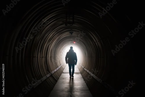 closeup shot of a man walking through an underground tunnel