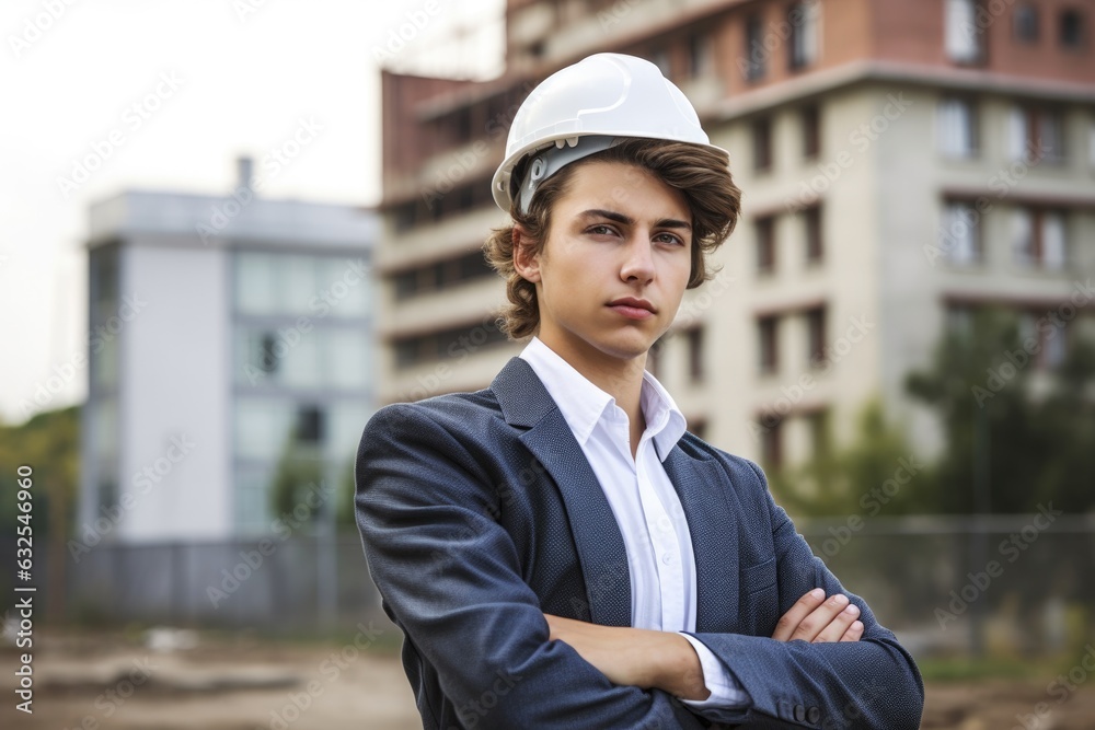 portrait of a young male architect standing in front of a building portrait of a young male architect standing in front of a building