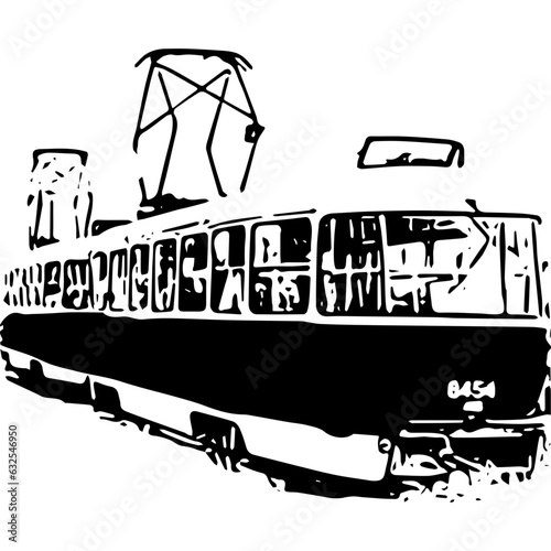 Old tram vagon vector image in Prague Czech Republic 