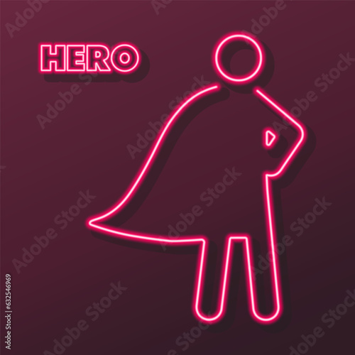 hero neon sign, modern glowing banner design, colorful modern design trends on black background. Vector illustration.