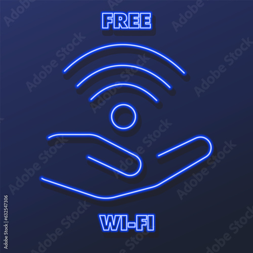 free wi fi neon sign, modern glowing banner design, colorful modern design trends on black background. Vector illustration.