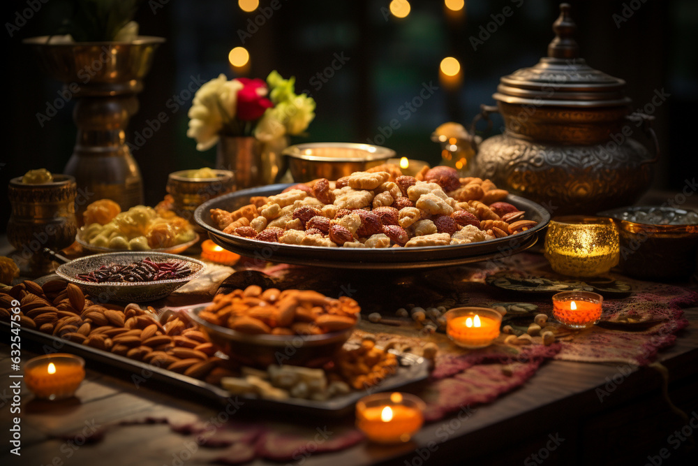 Naklejka premium Diwali Feasting and Culinary Delights Generative AI