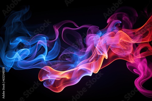 Smoke swirls of colorful lights on black background