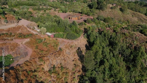 Aerial view of monolithic rock-cut church of bete giyorgis Lalibela Ethiopia photo