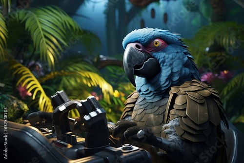 Colorful Parrot Steering in Fortnite. Generative AI photo