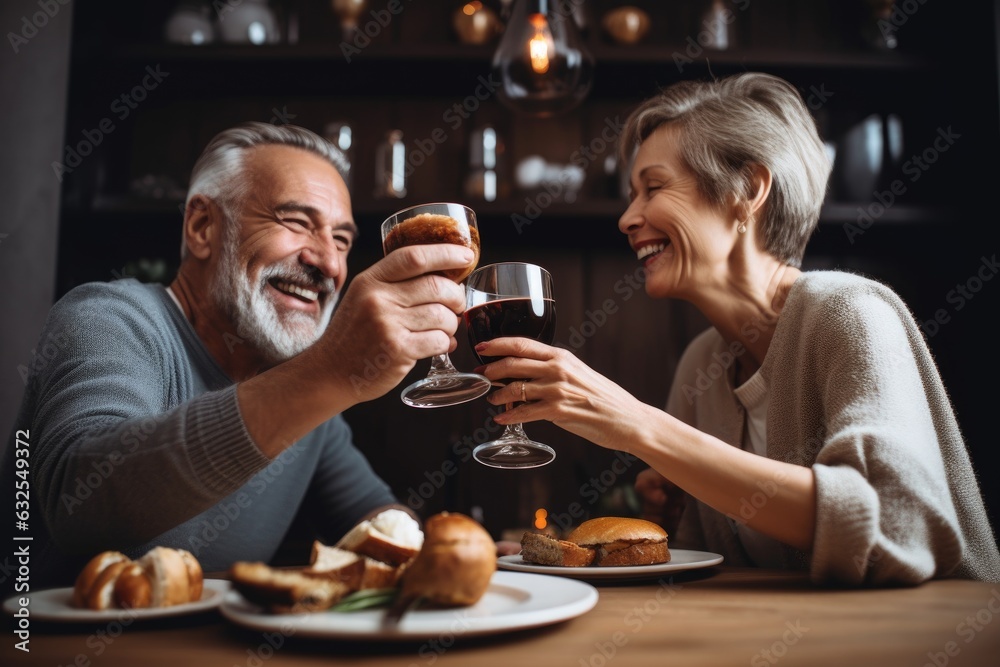 shot of a man and woman toasting each other with a bread roll shot of a man and woman toasting each other with a bread roll