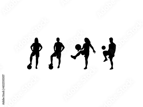 Vector silhouettes man and women football player.