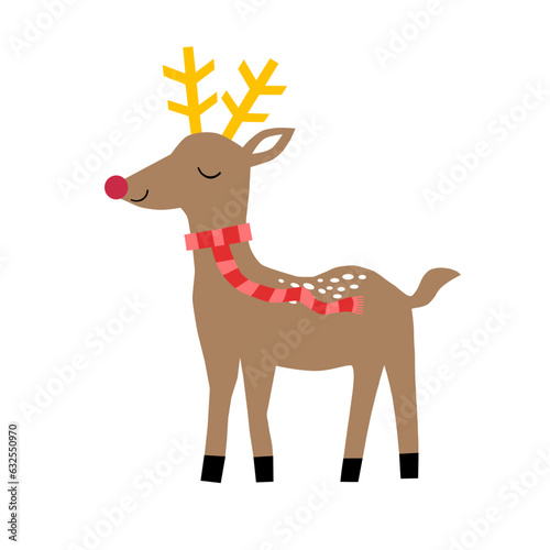 An illustration of a christmas reindeer with scarf isolated