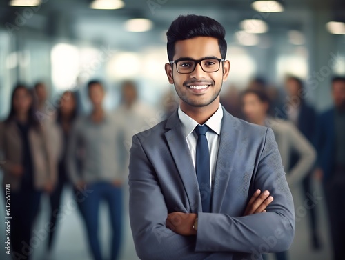 Generative AI : Young indian businessman and team smile look and give handshake to camera at office in concept warm welcome and support for new comer deal merger and acquisition business career and jo