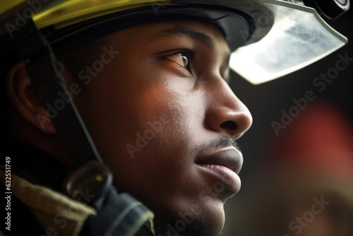 closeup of a male firefighter looking down