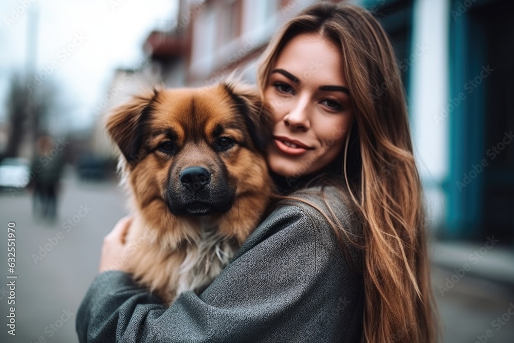 shot of a young woman holding her adorable dog