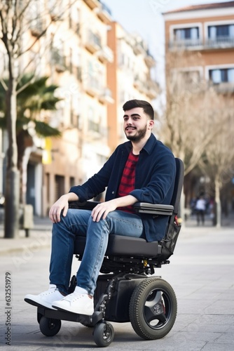 shot of a young man using an electric wheelchair outdoors © altitudevisual