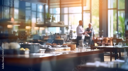 Foto Generative AI : Abstract blur and defocused breakfast buffet at hotel restaurant
