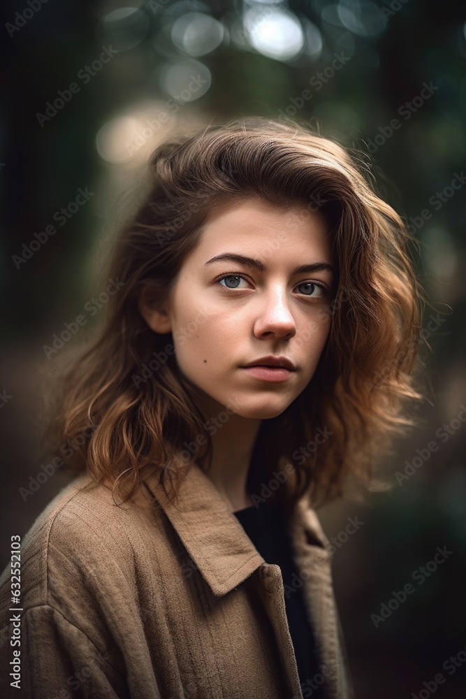 portrait of a young woman standing outside portrait of a young woman standing outside