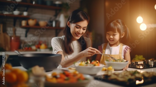 Generative AI   Mom enjoy thai meal cooking for family day meet talk home dining at dine table cozy patio Group asia people young adult man woman friend fun joy relax warm night time picnic eat yummy 