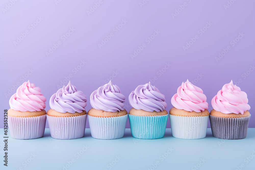Cupcakes with soft cream, on a lilac background Cupcakes with soft cream, on a lilac background