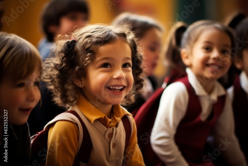 Children correct their stuttering with a speech therapist, boys and girls in the classroom © Dragan