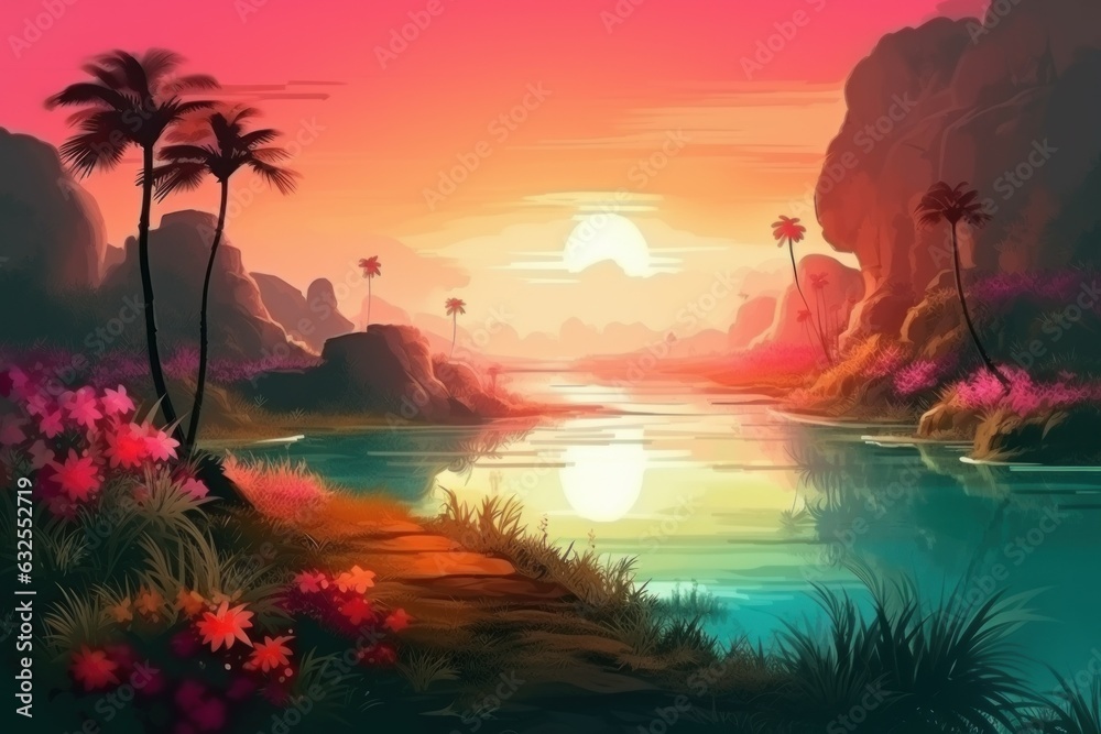 Colorful landscape sunset. Generate AI