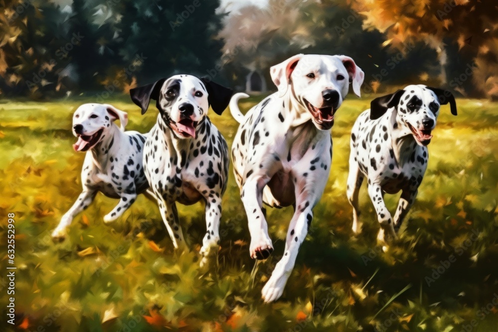 Dalmatians park running. Generate Ai